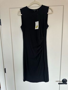 Theory Black Sleeveless Midi Dress with Side Drape